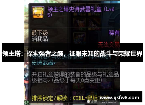 领主塔：探索强者之巅，征服未知的战斗与荣耀世界